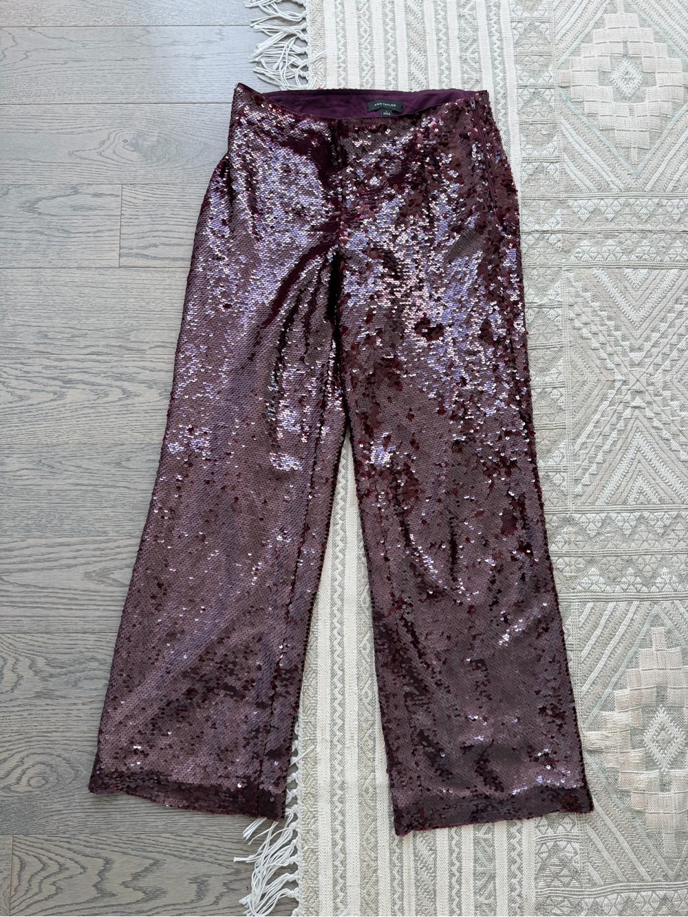 Ann Taylor Plum Sequin Wide-Leg Pants